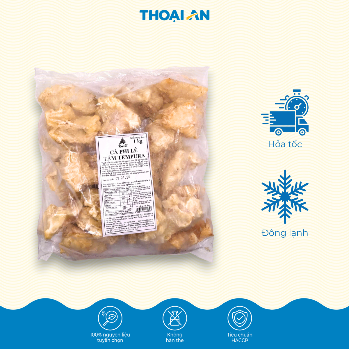 Cá phi lê tẩm Tempura Thoại An 1kg (Đông lạnh)